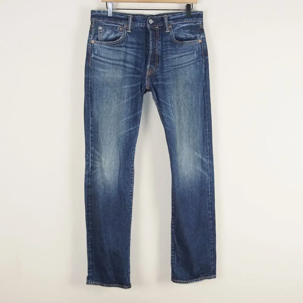 Levis 501 Original Fit Selvedge Blue Button Fly Straight Leg Jeans Sz 32 x 32